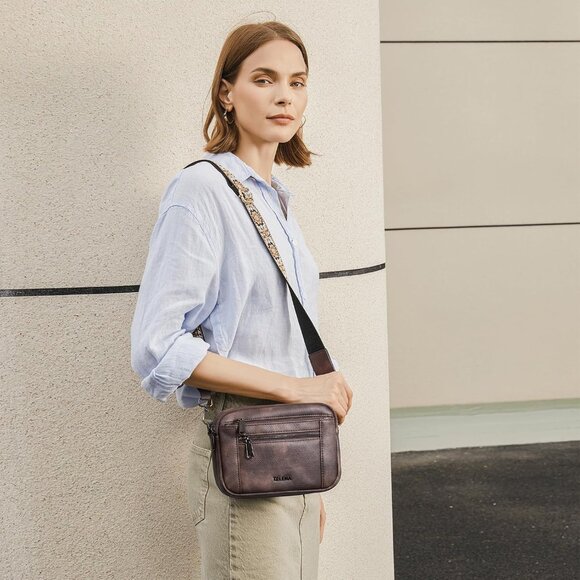 Telena Women Coffee Trendy Vegan Leather Shoulder Handbags With Adjustable Strap - Picture 2 of 7